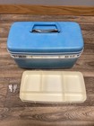Vintage Samsonite Silhouette Train Case Blue Makeup Vanity Luggage No Key