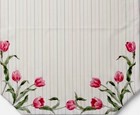 Vtg 50s Cotton Tablecloth Pink And Mauve Single Tulips Pinstripe 50 x65 