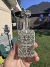1800s Glass Holy Water Bottle With Silver Metal Filigree