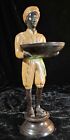Cold Painted Bronze Blackamoor Statue Figure East India Man Holding Tray