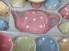 13 Piece Cooking For Kids Porcelain Tea Set Pastel Polka Dots Pretend Play Toy