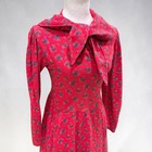 Vintage Laura Ashley Mother   Child Dress S Red Floral Bow Collar Cotton Festive