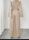 Women Jumpsuit Deep V Neck Bell Long Sleeve Casual High Waist Wide Leg Trousers