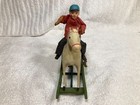 1900s German Wind-up Composition   Wood Rocking Jockey On Horse Hand-painted Toy