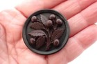 Lo Of 2 Vintage Large Round Buttons With 3d Cherries Dark Brown Celluloid Rare