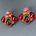 Vintage Unsigned Designer Clip On Button Earrings    Crown Shape Statement Earr