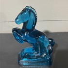 Vintage Pair Of Large 8    L e  Smith Glass Aqua Blue Horse Book Ends Excellent