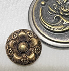 4 Antique Round Metal Picture Buttons Floral Horn Fower Face Gold   Silver Tone
