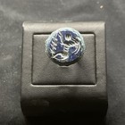 Ancient Roman Style Bronze Lapis Lazuli Intaglio Stone Ring With Rare Patina 