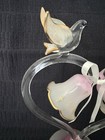 Vintage Blown Glass Wedding Cake Topper Gorgeous Doves Bells Heart Pink Gold 80s