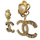 Chanel Gold Floral Pearl Striped Large Cc Dangle Earrings Autumn 2022  ccxx019 