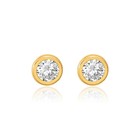 14k Solid Yellow Gold Round Cz Stud Earrings
