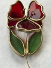 Vintage Hand Crafted Stained Glass Hanging Sun Catcher Red Flower Bloom