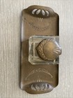 Vintage Antique Solid Brass Inkwell Ornate Glass And Lid Art Nouveau Desk Set