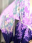 Vintage Made In Japan Reversible Robe Purple Ivory Floral Kimono Silk Belted 