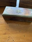 Vintage Carved Wood Nesting Boxes  3  Ornate Hinged Brass Inlay Stacking Jewelry