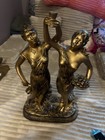Heavy Art Nouveau Style Gilt Resin Statue Of Two Female Figures - See Descrip 