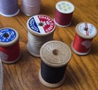 Vintage Sewing Lot 30 Wooden Spools   Circular Tidy Thread Box  one Silk 