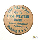 Lot Of Five Vintage Wooden Nickels -  Features First Western Bank