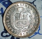 1916 Peru 1 2 Dinero  900 Silver Coin    b278