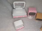 Vintage Dollhouse Furniture Lot Of 5mcm Pink   Brown Vanity Armchair 2 Tvs Stand