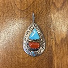 Vintage Native American Turquoise Pendent Sterling Silver Navajo Oldpawn Effie C
