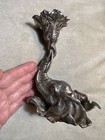 Ornate Elephant Head Trunk Cast Pewter Detailed Candle Holder Signed Unique Vtg