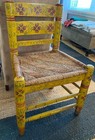 Vintage Mexican Folk Art Painted Rush Accent Chair Adult Sized Sturdy Colorful