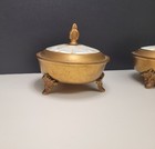 Vintage Brass With Inlaid Mother Of Pearl Trinket Pot Pair