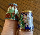 2 Vintage Cloisonne    Thimbles Cobalt Blue Gold Tone Flowers Enamel Ware