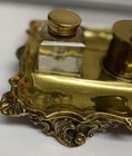 Vintage Reproduction Sheffield Inkstand W Cut Cube Glass   Crystal Inkwells