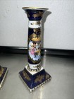 Vintage Pair Of Limoges L f Fine Porcelain P r g Candle Stick Holders Cobalt Blu