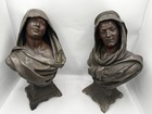 Antique Art Nouveau Spelters Bust Pair Medieval Signed Ren   Charles Mass   Figuri