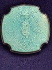 2 Antique Sterling Silver Guilloche Blue Enamel Etched Glass Powder Vanity Jar