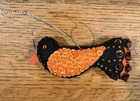 Halloween Bird Black   Orange Felt Handmade Beaded Holiday Ornament