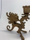 Pair Of Antique Dragon Gargoyle Gothic Griffon Gryphon Cast Iron Candle Holder