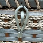 Vintage Woven Blue And Tan Sewing Basket Made In Japan And Lot Of Buttons