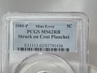 1980 P 5c Nickel Mint Error Struck On Cent Planchet Pgcs Ms 62 Rb