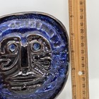 Vintage 5 25  Handmade Ceramic Face Motif Mask Blue Pottery Visage Wall Art Folk