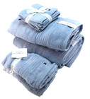 Tommy Hilfiger 8 Pcs  Powder Blue   Stitched Th Logo 100  Cotton Bath Towel Set
