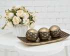 Gold Resin Decorative Orbs Set Of 3 With Tray Bowl For Centerpiece Table Deco   