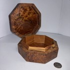 Vintage Octagonal Burl Wood  Hinged Jewelry   Trinket  Keepsake Box