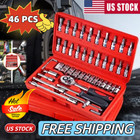 46pcs Socket Spanner Tool Set Kit Ratchet Wrench Combination Autocar Repair Tool