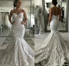 Sexy Mermaid Wedding Dress Lace Heart Applique Backless Bridal Gown Custom Made