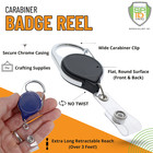 5 Pack - Retractable Badge Reels With Carabiner Clip - No Twist Id Holder