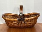 Chinese Rice Gathering Willow Basket W  Handle   Iron Accents     24 25    Long 