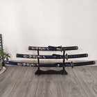 Blue Katana 3   pc Set  Dragon Pattern Swords With Display Stand unsharpened 