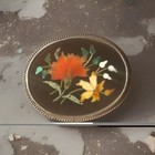 Antique 800 Silver Pietra Dura Brooch Stunning Detailed Floral Design Italian