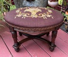 Antique French Louis Xvi Style Carved Walnut Footstool Embroidered Needlepoint