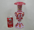 Antique Bohemian Moser Hand Cut Glass Vase Red Color   White Overlay   Gold